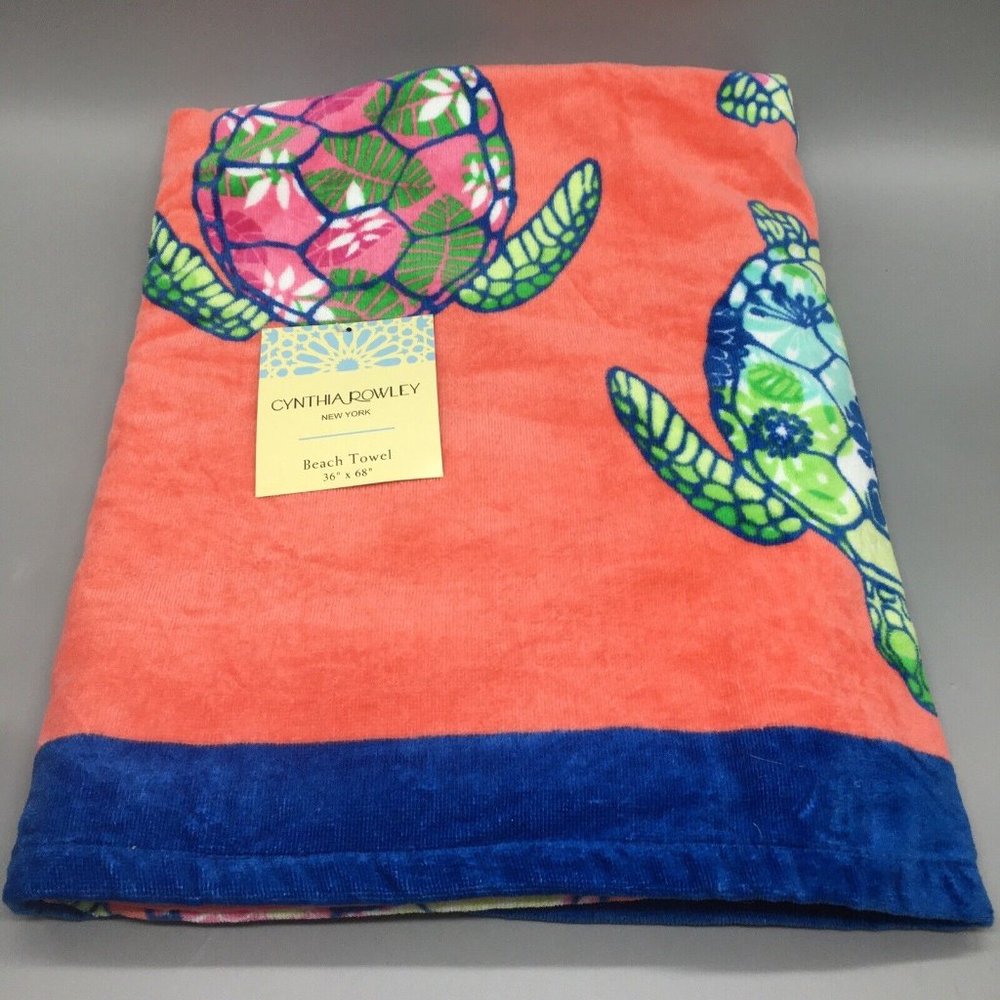 2 pc Cynthia Rowley Sea Turtle Beach Towel Set Hawaiian Tropical Floral Pool Spa - Picture 6 of 15